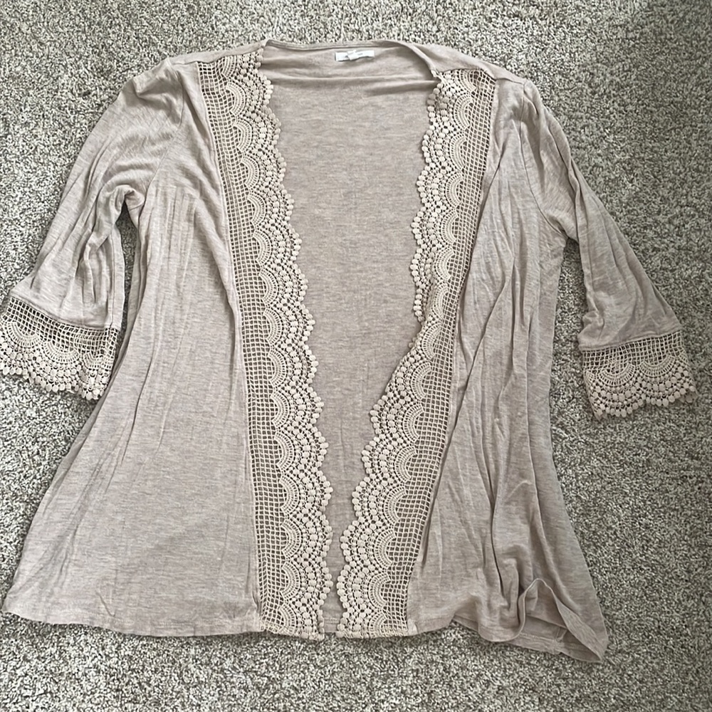 Maurice’s Taupe Cardigan w/ lace detail
